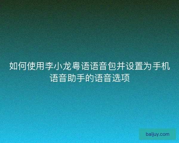 如何使用李小龙粤语语音包并设置为手机语音助手的语音选项